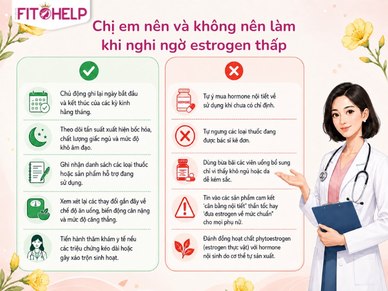 Estrogen thấp là gì? Dấu hiệu, nguyên nhân và khi nào cần kiểm tra Những việc chị em nên và không nên làm khi nghi ngờ estrogen thấp